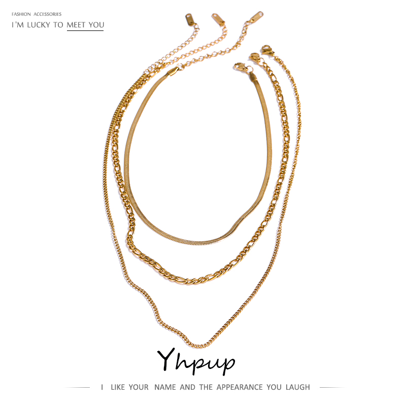 Birth Flower Necklace - Yhpup ステンレス鋼チェーンレイヤードネックレス分離セット女性ステートメントゴールデンメタリック防水首輪ネックレスジュエリー