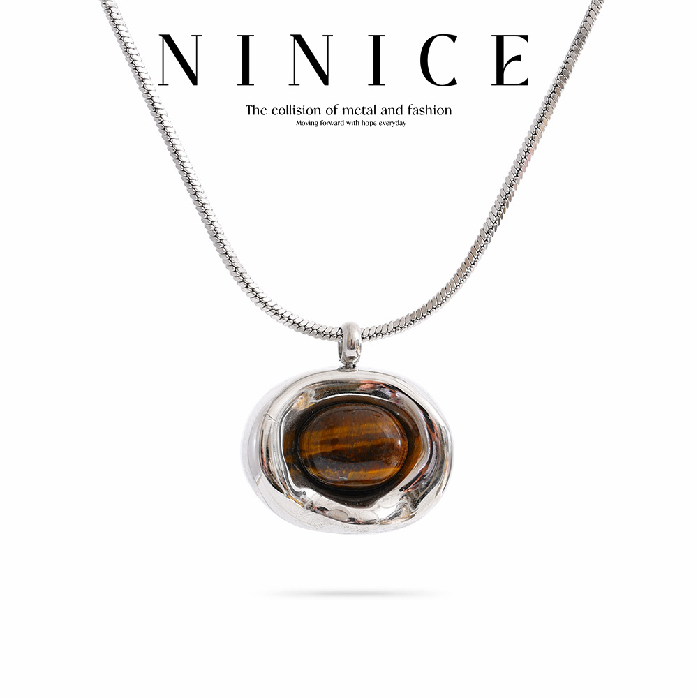 Birth Flower Necklace - NiNice ステンレス鋼ネックレス 天然タイガーアイストーンペンダント ファッションデザインジュエリーギフト 新品