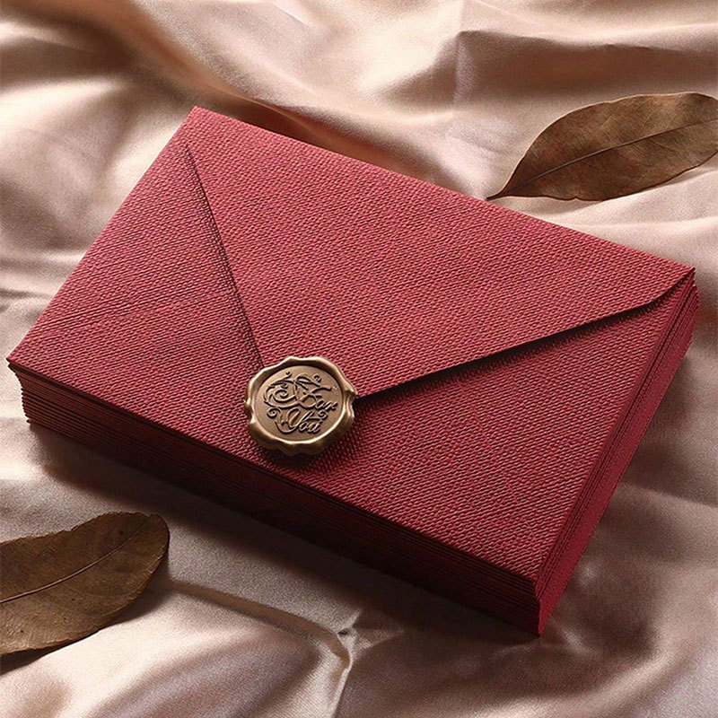 Wax Seal Letter Kit - 10枚入りリネン風封筒セット（シーリングワックス付き）- レトロな西洋風特殊紙、ラブレター、招待状用リネン封筒