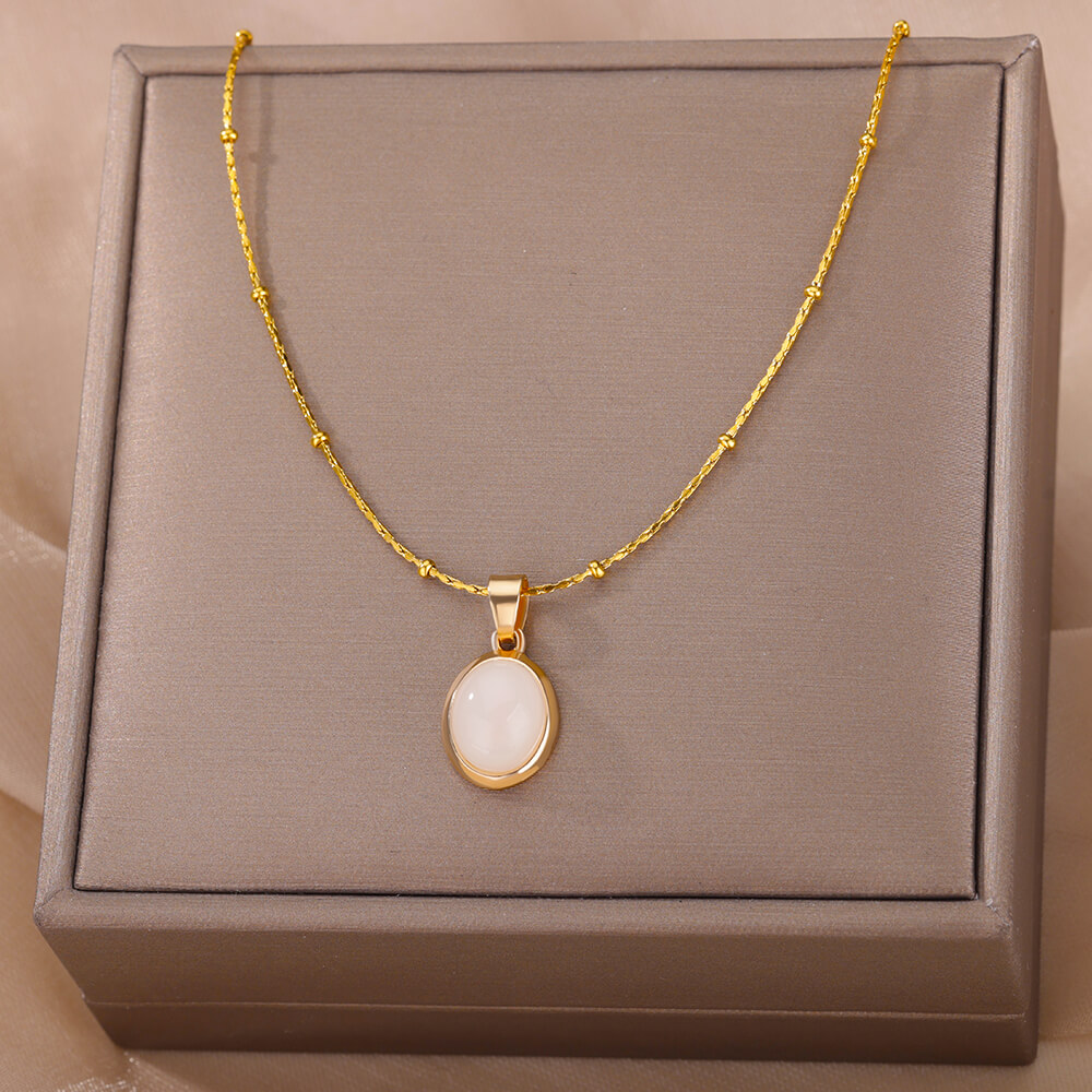 ファッション石オパールオーバルネックレス女性のためのステンレ - Birth Flower Necklace のレビューと価格