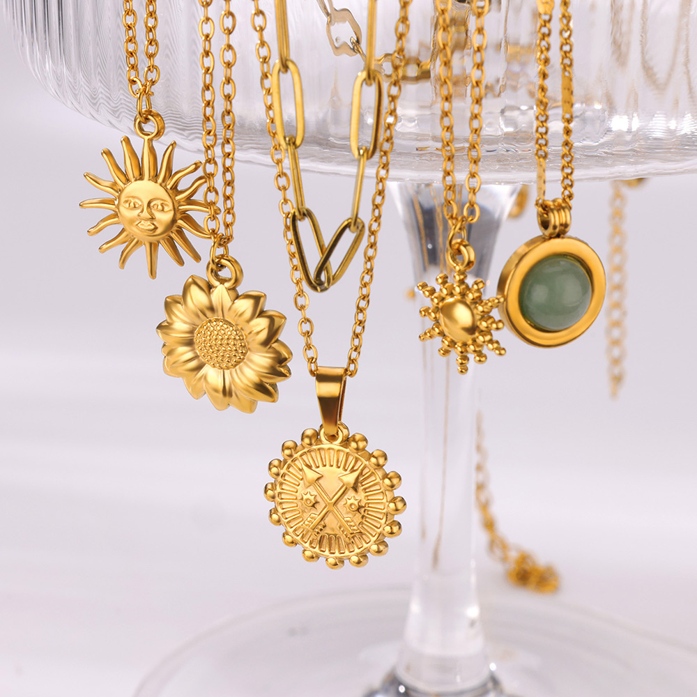 ステンレス鋼の幾何学的なネックレス女性のファッション太陽ひま - Birth Flower Necklace のレビューと価格