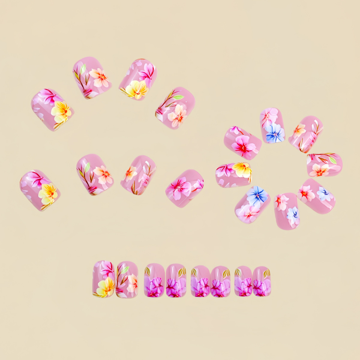 女性・女の子向けミディアムサイズのフェイクネイル、ピンクの花 - Pressed Flower Art のレビューと価格