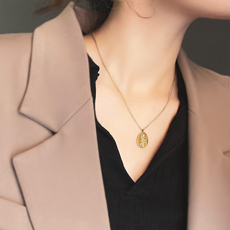 ステンレス鋼のネックレス女性ローズフラワータトゥーチョーカー - Birth Flower Necklace のレビューと価格