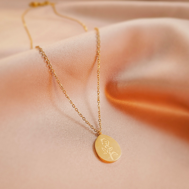 ステンレス鋼のネックレス女性ローズフラワータトゥーチョーカー - Birth Flower Necklace のレビューと価格